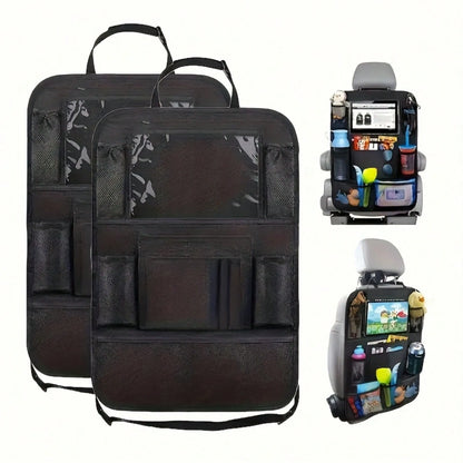 2pcs Car Seat Back Storage Functional Rear Footrest With Touchscreen Tablet Support & Multiple Pockets For All