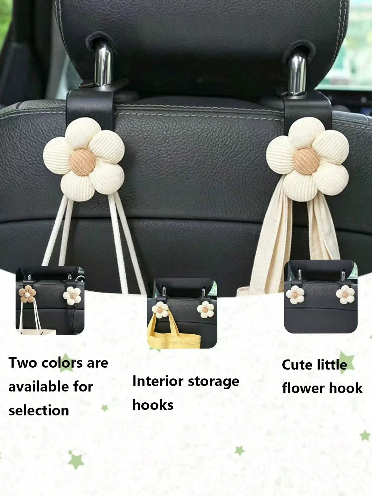 2pcs Car Small Flower Hooks, Multi-Functional Car Seat Back Storage Hooks, Car Decoration Accessories