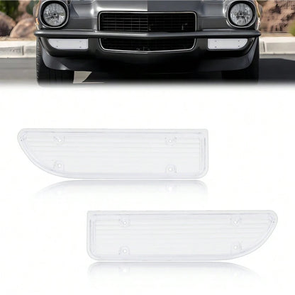 2PCS Clear Lens Front Bumper Turn Signal Lights Side Marker Lights Turn Warning Lights Parking Light Housings For 1970 1971 1972 1973 Chevy Camaro No Bulb/Socket