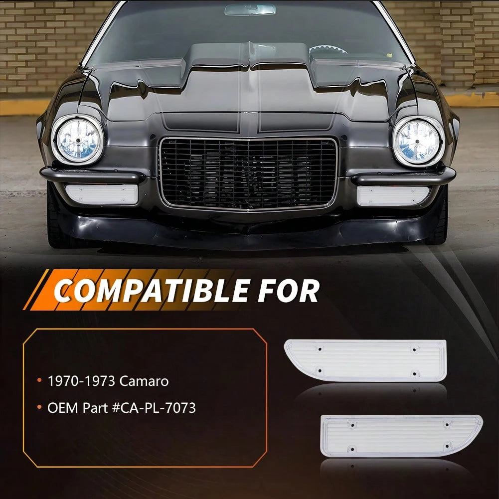2PCS Clear Lens Front Bumper Turn Signal Lights Side Marker Lights Turn Warning Lights Parking Light Housings For 1970 1971 1972 1973 Chevy Camaro No Bulb/Socket