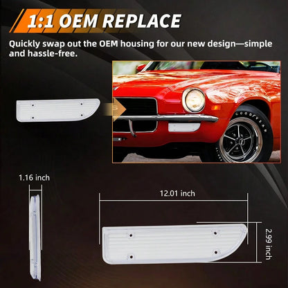 2PCS Clear Lens Front Bumper Turn Signal Lights Side Marker Lights Turn Warning Lights Parking Light Housings For 1970 1971 1972 1973 Chevy Camaro No Bulb/Socket