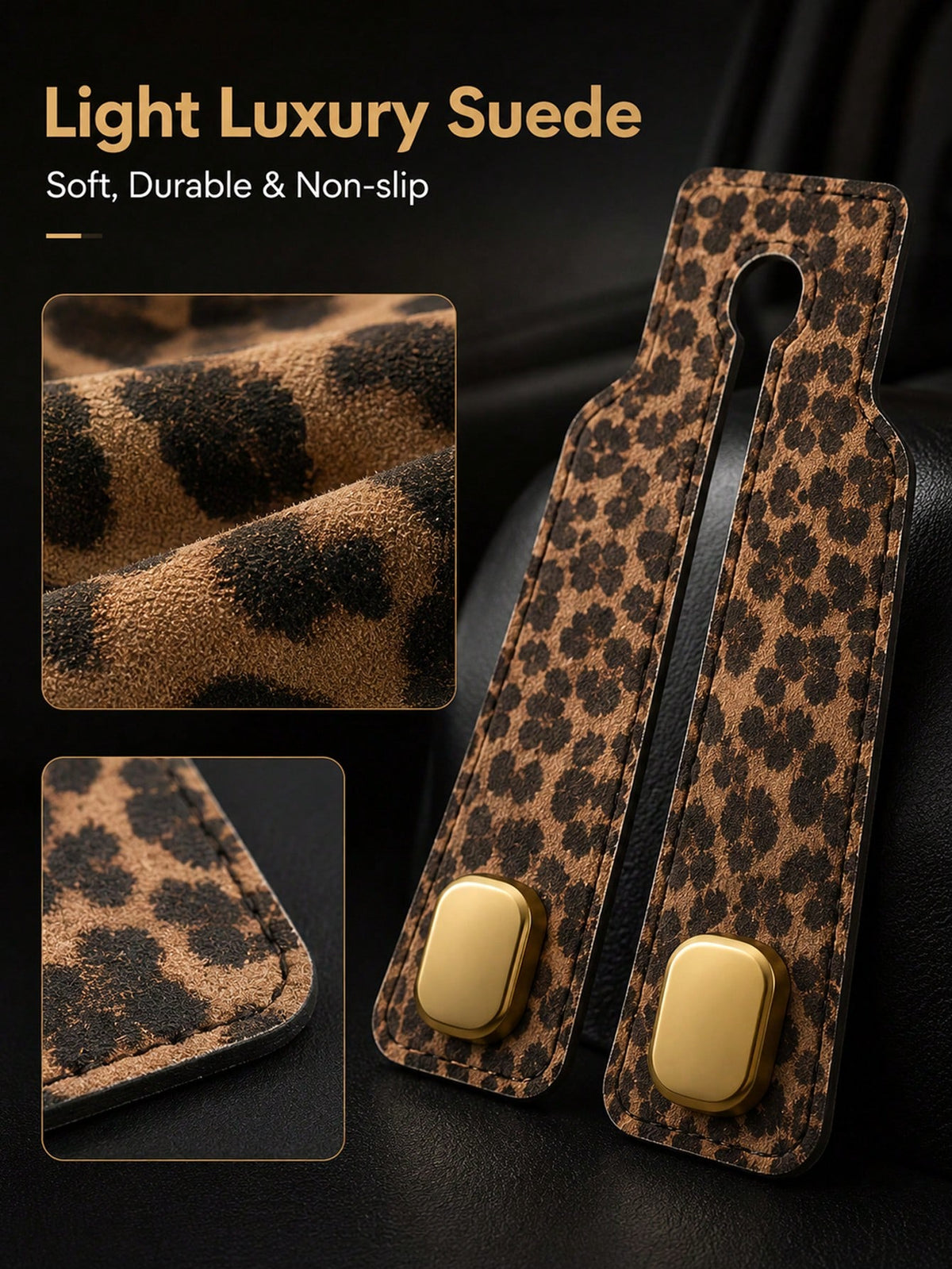 2pcs Leopard Print Car Seat Hooks With Gold Alloy Hooks, PU Leather Back Seat Storage Hooks, Suitable For Handbags And Phones, Universal Car Interior Accessories, Front And Back Seat Compatible, Car S