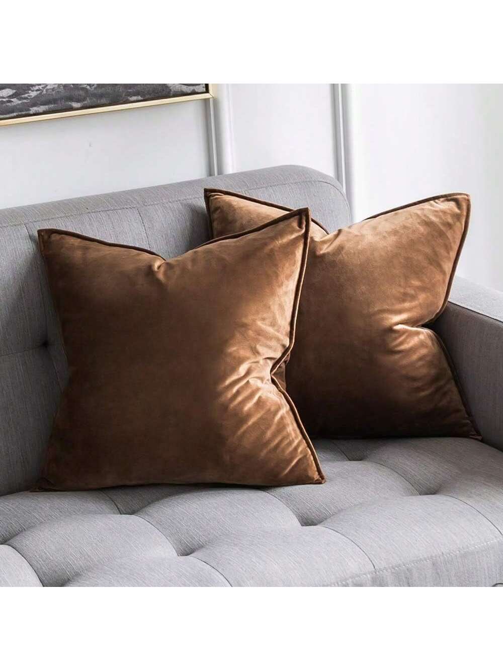 2pcs Nordic Style Solid Color Fleece Fringed Pillow Covers (Inner Pillow Not Included), Square Decorative Cushion Covers, Soft & Comfortable Linen-Like Fabric, Modern Home/Bedroom/Dorm Decor