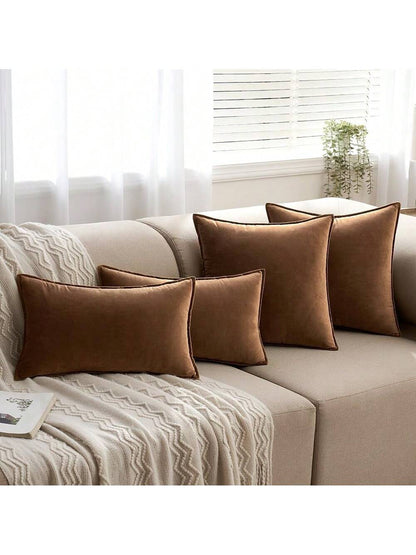 2pcs Nordic Style Solid Color Fleece Fringed Pillow Covers (Inner Pillow Not Included), Square Decorative Cushion Covers, Soft & Comfortable Linen-Like Fabric, Modern Home/Bedroom/Dorm Decor
