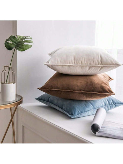 2pcs Nordic Style Solid Color Fleece Fringed Pillow Covers (Inner Pillow Not Included), Square Decorative Cushion Covers, Soft & Comfortable Linen-Like Fabric, Modern Home/Bedroom/Dorm Decor