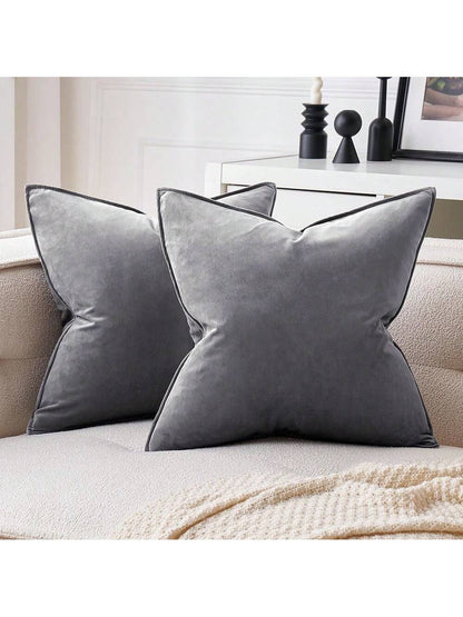 2pcs Nordic Style Solid Color Fleece Fringed Pillow Covers (Inner Pillow Not Included), Square Decorative Cushion Covers, Soft & Comfortable Linen-Like Fabric, Modern Home/Bedroom/Dorm Decor