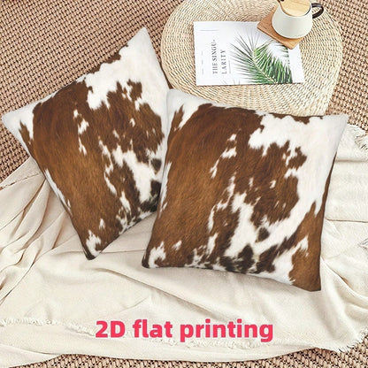 2pcs Peach Velvet 18" X 18" Cow Print Throw Pillow Covers, 2D Printed, Non-Plush- Western Style, Zippered, Hand Wash Only, Suitable For Home, Office, Bedroom, Living Room, Sofa Decor