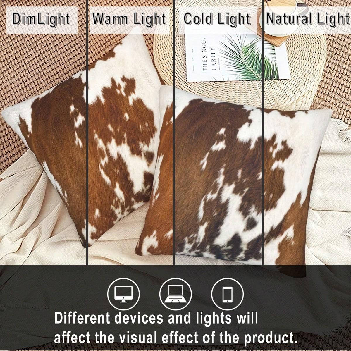 2pcs Peach Velvet 18" X 18" Cow Print Throw Pillow Covers, 2D Printed, Non-Plush- Western Style, Zippered, Hand Wash Only, Suitable For Home, Office, Bedroom, Living Room, Sofa Decor