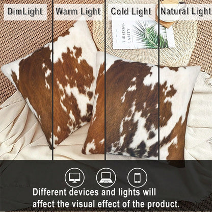 2pcs Peach Velvet 18" X 18" Cow Print Throw Pillow Covers, 2D Printed, Non-Plush- Western Style, Zippered, Hand Wash Only, Suitable For Home, Office, Bedroom, Living Room, Sofa Decor
