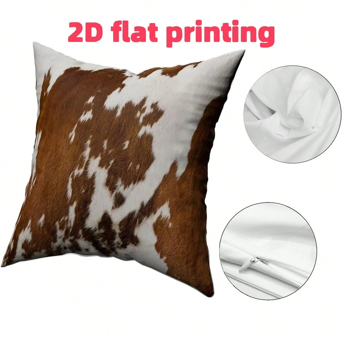 2pcs Peach Velvet 18" X 18" Cow Print Throw Pillow Covers, 2D Printed, Non-Plush- Western Style, Zippered, Hand Wash Only, Suitable For Home, Office, Bedroom, Living Room, Sofa Decor