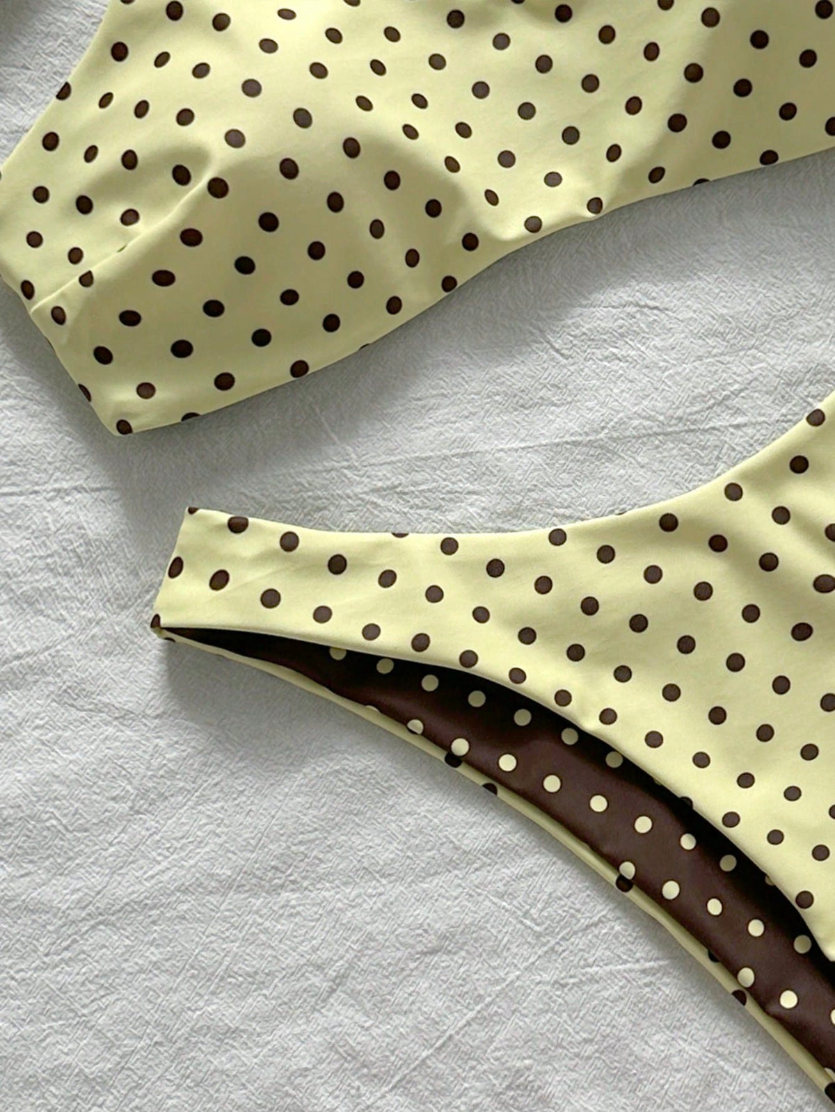 2pcs Reversible Polka Dot Print Elegant Backless Adjustable Spaghetti Strap Tank Top Bikini Swimwear Bottom Beach Seaside Pool Water Sports Vacation