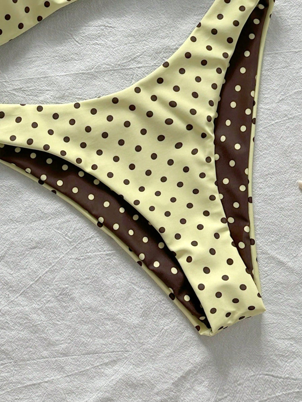 2pcs Reversible Polka Dot Print Elegant Backless Adjustable Spaghetti Strap Tank Top Bikini Swimwear Bottom Beach Seaside Pool Water Sports Vacation