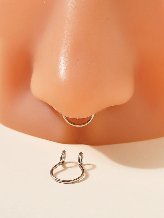 2pcs/set Fashionable Minimalist Nose Cuff Stainless Steel For Women & Men No Piercing Needed Septum Body Jewelry, Stainless Steel Jewelry