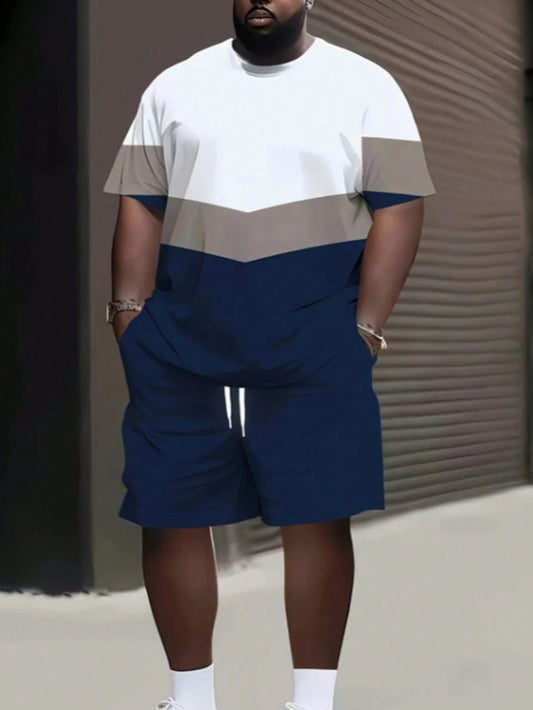 2pcs/Set Plus Size Casual Sports Short Sleeve T-Shirt And Shorts Set, Comfortable Daily Outfit Summer