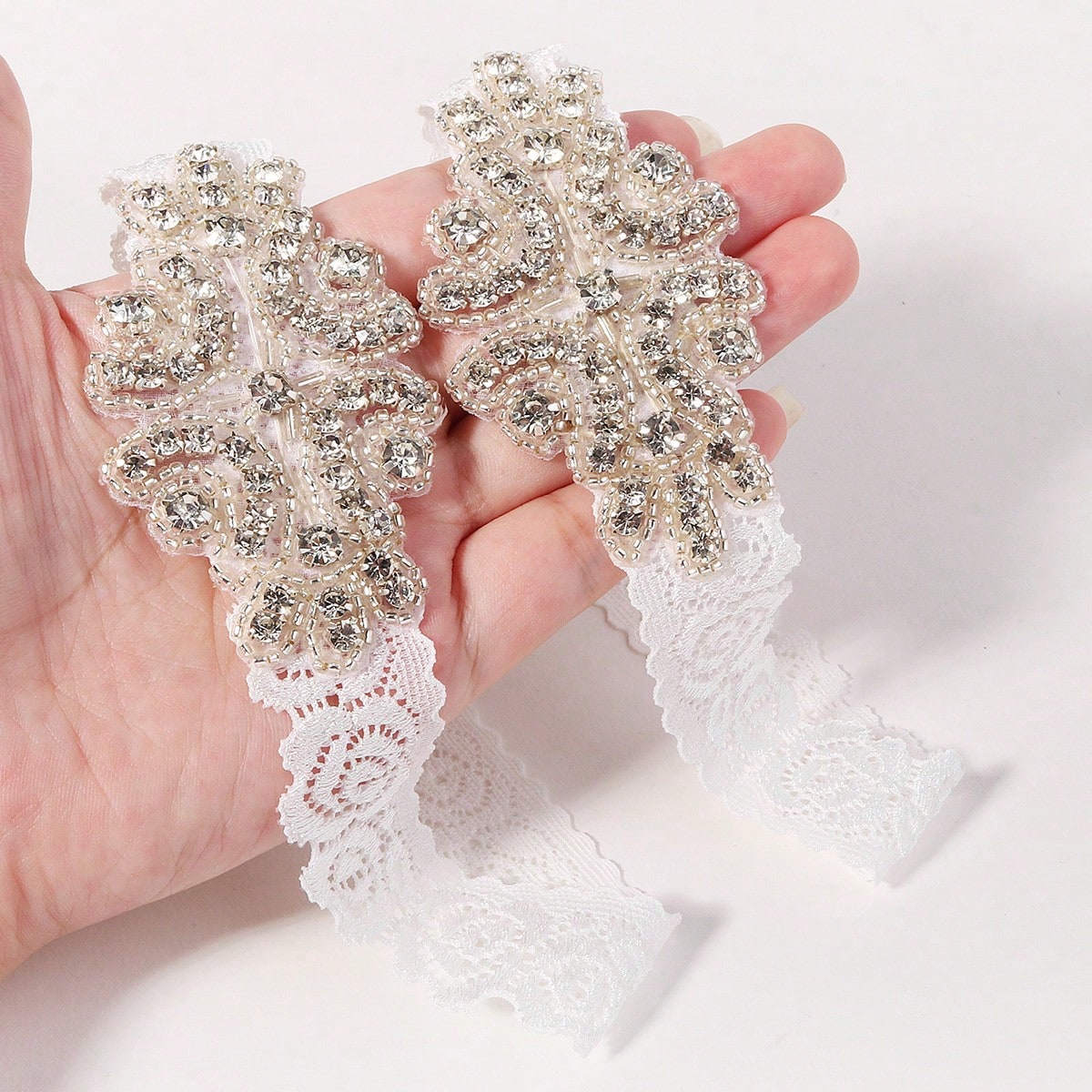 2pcs/Set Vintage Rhinestone Beaded Bridal Garter Set Romantic Lace Elastic Leg Band Ring For Women Wedding Accessories