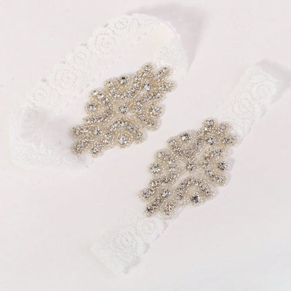 2pcs/Set Vintage Rhinestone Beaded Bridal Garter Set Romantic Lace Elastic Leg Band Ring For Women Wedding Accessories