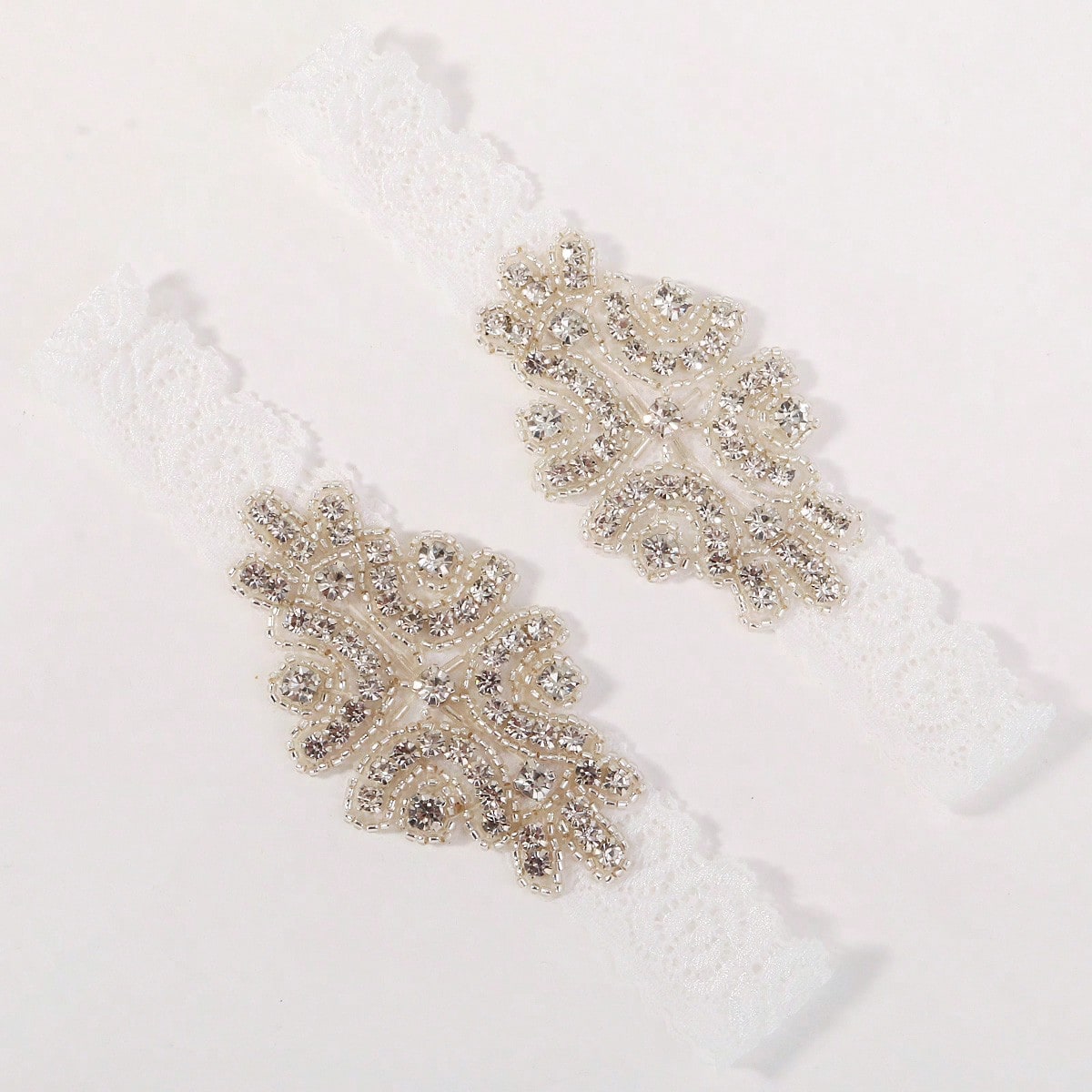 2pcs/Set Vintage Rhinestone Beaded Bridal Garter Set Romantic Lace Elastic Leg Band Ring For Women Wedding Accessories