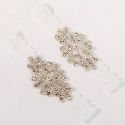 2pcs/Set Vintage Rhinestone Beaded Bridal Garter Set Romantic Lace Elastic Leg Band Ring For Women Wedding Accessories