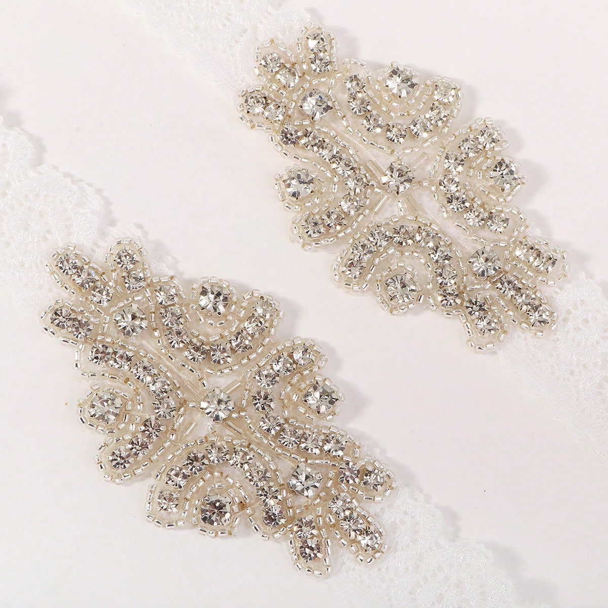 2pcs/Set Vintage Rhinestone Beaded Bridal Garter Set Romantic Lace Elastic Leg Band Ring For Women Wedding Accessories