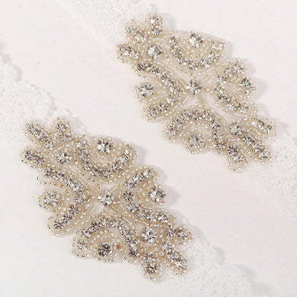 2pcs/Set Vintage Rhinestone Beaded Bridal Garter Set Romantic Lace Elastic Leg Band Ring For Women Wedding Accessories