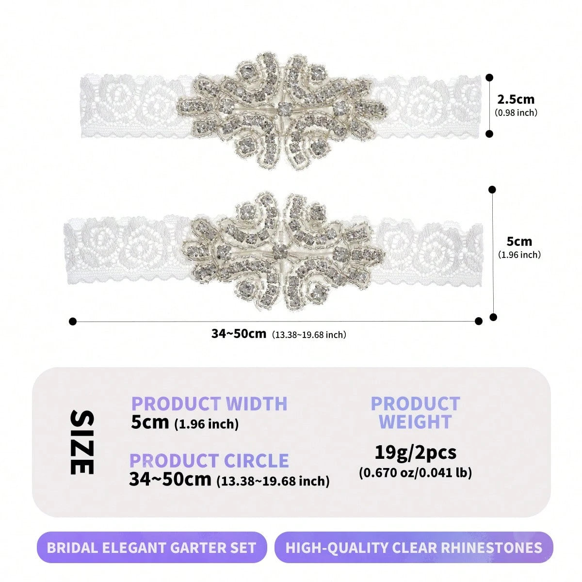 2pcs/Set Vintage Rhinestone Beaded Bridal Garter Set Romantic Lace Elastic Leg Band Ring For Women Wedding Accessories