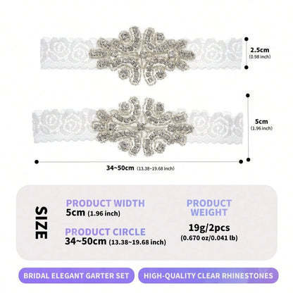 2pcs/Set Vintage Rhinestone Beaded Bridal Garter Set Romantic Lace Elastic Leg Band Ring For Women Wedding Accessories
