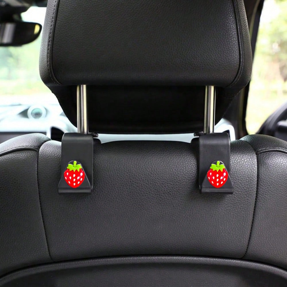 2pcs Small Strawberry Resin Car Seat Back Hooks Hidden Design Multi-Function Creative Car Hooks