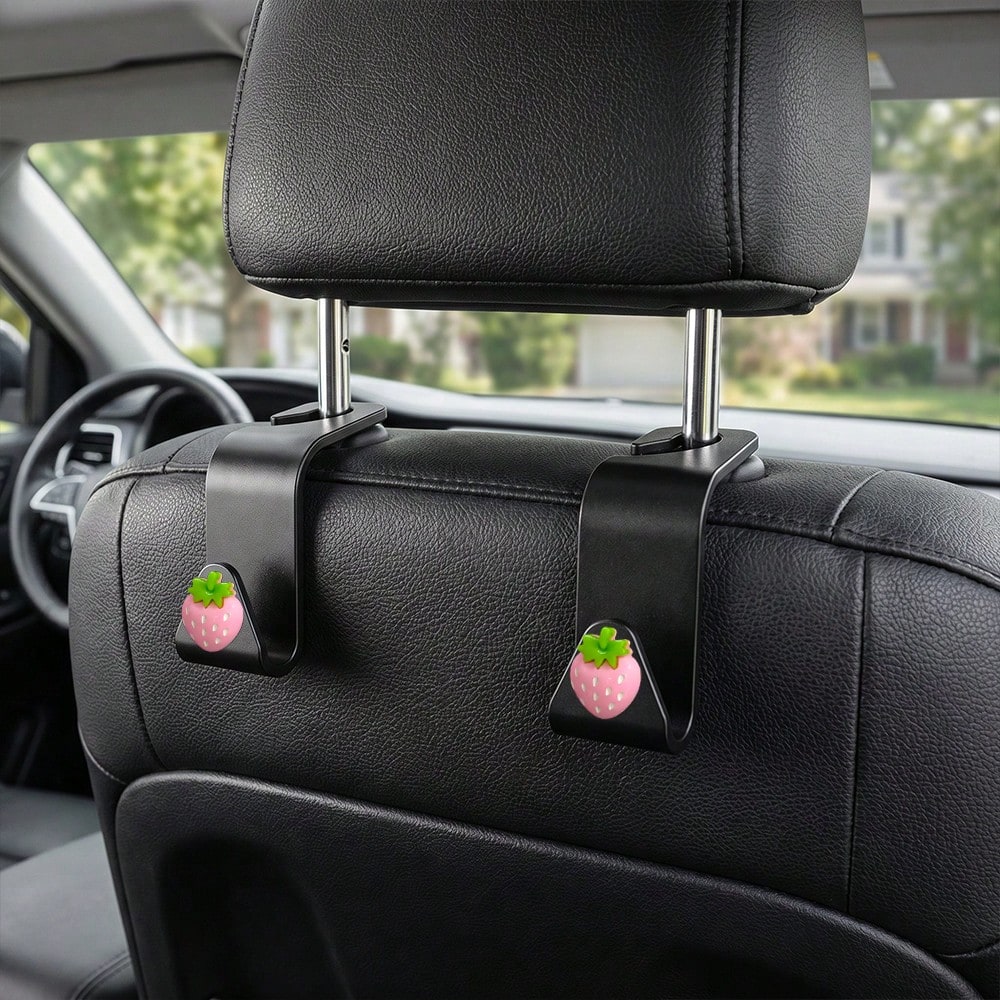 2pcs Small Strawberry Resin Car Seat Back Hooks Hidden Design Multi-Function Creative Car Hooks