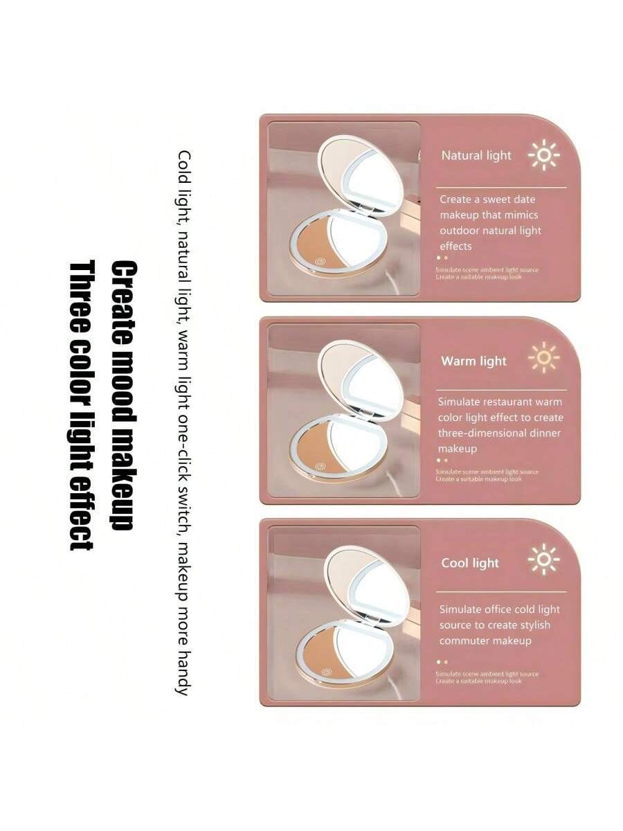 2X Magnifying Lighted Makeup Mirror, 3 Brightness Levels, Portable Foldable Round LED Mirror, 2X Single-Sided Magnification, Mini USB Rechargeable Illuminated Mirror, Unique Gift For Men And Women