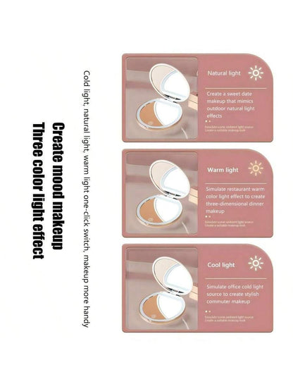 2X Magnifying Lighted Makeup Mirror, 3 Brightness Levels, Portable Foldable Round LED Mirror, 2X Single-Sided Magnification, Mini USB Rechargeable Illuminated Mirror, Unique Gift For Men And Women