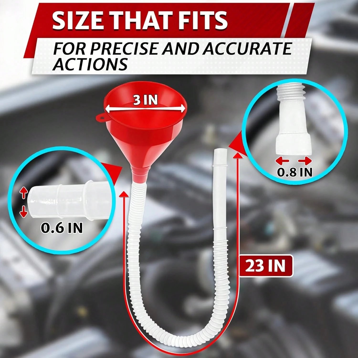 3'' Wide 23'' Long Funnel With Hose U2013 Flexible, Reusable, No Leak Design Featuring Elastic Long Hose| Long Funnel For Transmission Fluid For Oil, Gas, Coolant, Automotive And Gara