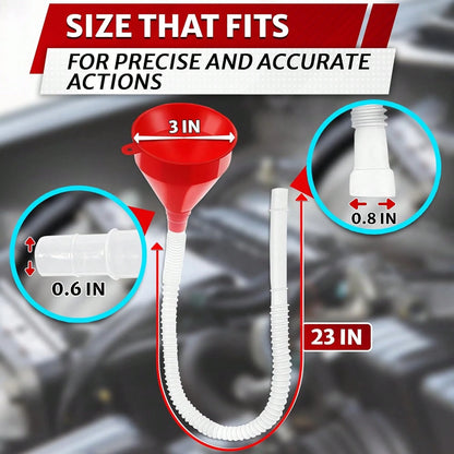 3'' Wide 23'' Long Funnel With Hose U2013 Flexible, Reusable, No Leak Design Featuring Elastic Long Hose| Long Funnel For Transmission Fluid For Oil, Gas, Coolant, Automotive And Gara