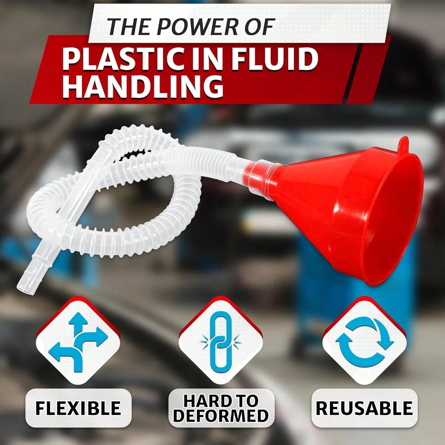 3'' Wide 23'' Long Funnel With Hose U2013 Flexible, Reusable, No Leak Design Featuring Elastic Long Hose| Long Funnel For Transmission Fluid For Oil, Gas, Coolant, Automotive And Gara