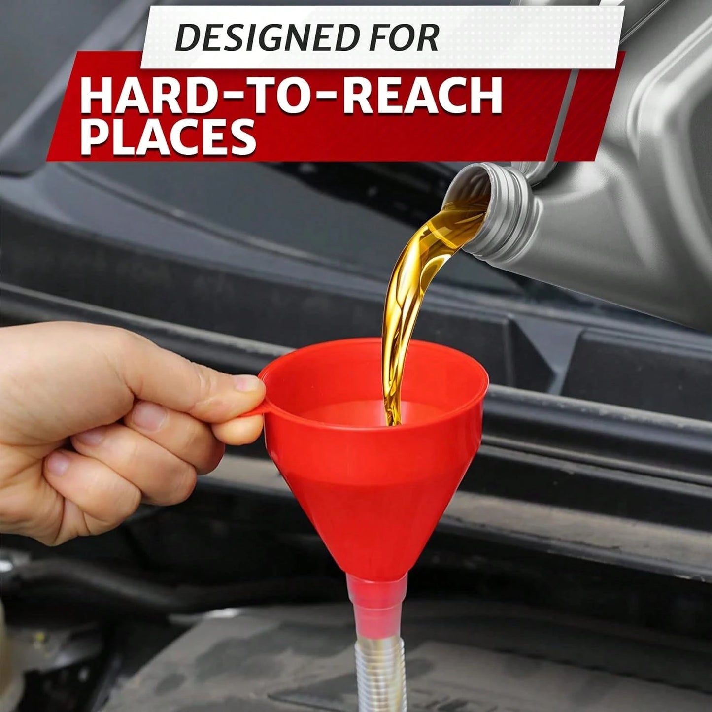 3'' Wide 23'' Long Funnel With Hose U2013 Flexible, Reusable, No Leak Design Featuring Elastic Long Hose| Long Funnel For Transmission Fluid For Oil, Gas, Coolant, Automotive And Gara