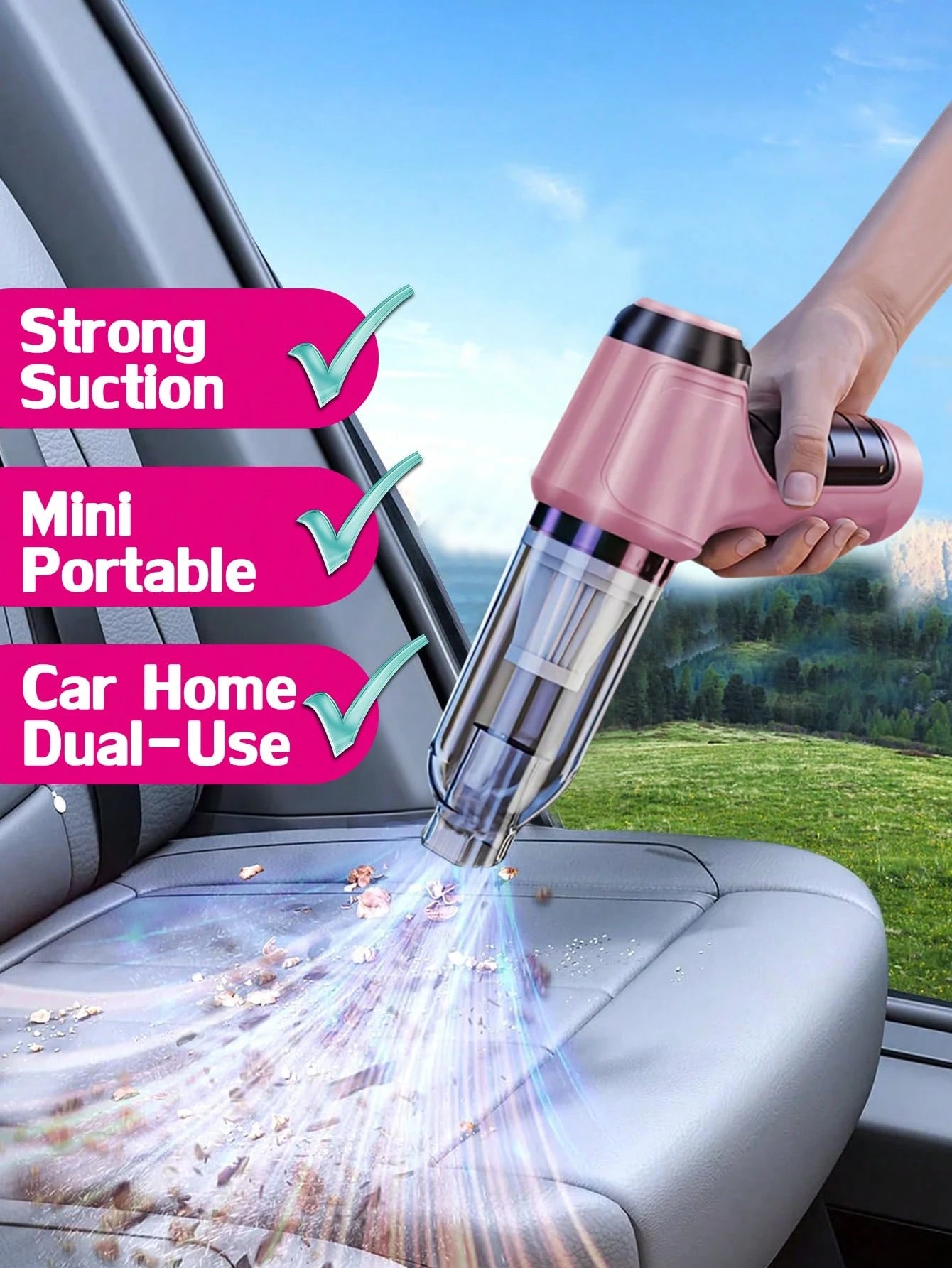 3-In-1 Car Vacuum Cleaner With Strong Suction Power Portable Compact Handheld Wireless Vacuum Cleaner Suitable For Dry And Wet Cleaning