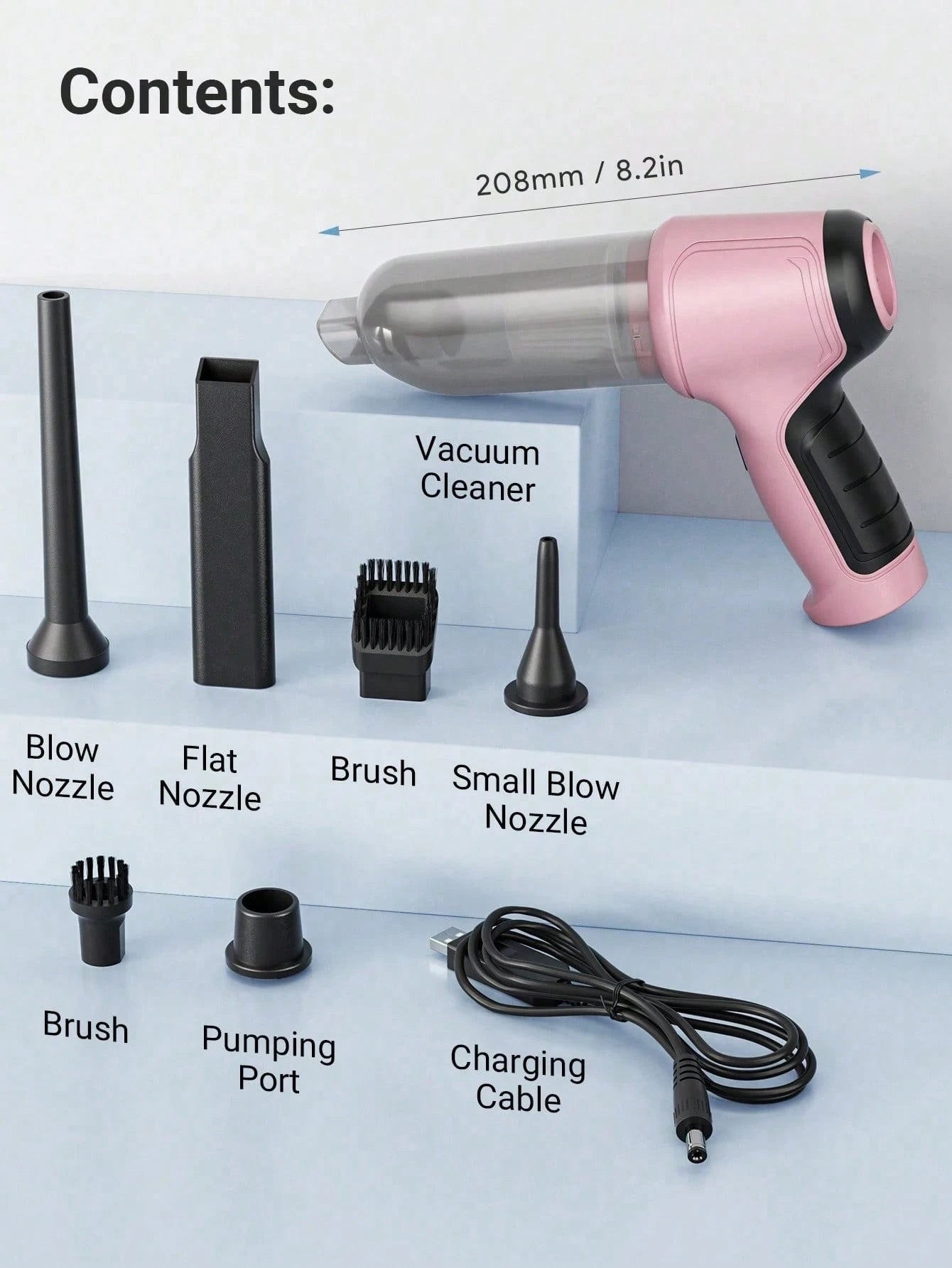 3-In-1 Car Vacuum Cleaner With Strong Suction Power Portable Compact Handheld Wireless Vacuum Cleaner Suitable For Dry And Wet Cleaning