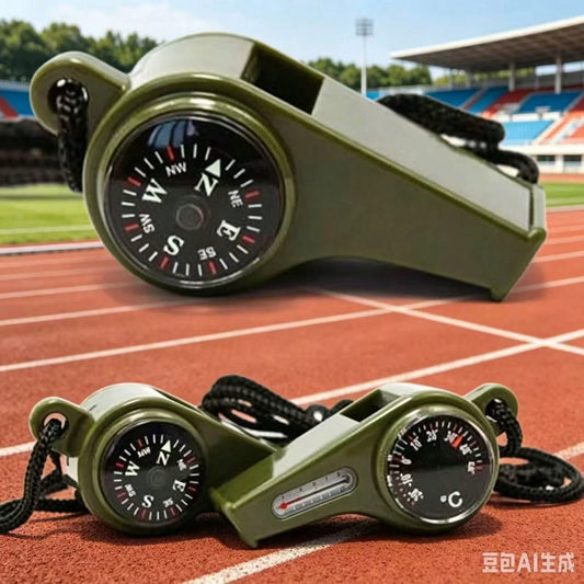 3-In-1 Outdoor Survival Tool, Multi-Functional Portable Emergency Whistle, Compass, Magnifying Glass, Flashlight, Thermometer