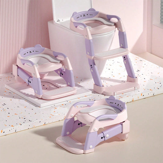3-In-1 Potty Training Seat & Training Toilet & Potty Chair, Height Adjustable Toddler Toilet Seat For Kids Boys Girls, Foldable Potty Training Toilet With Splash Guard And Anti-Slip Steps