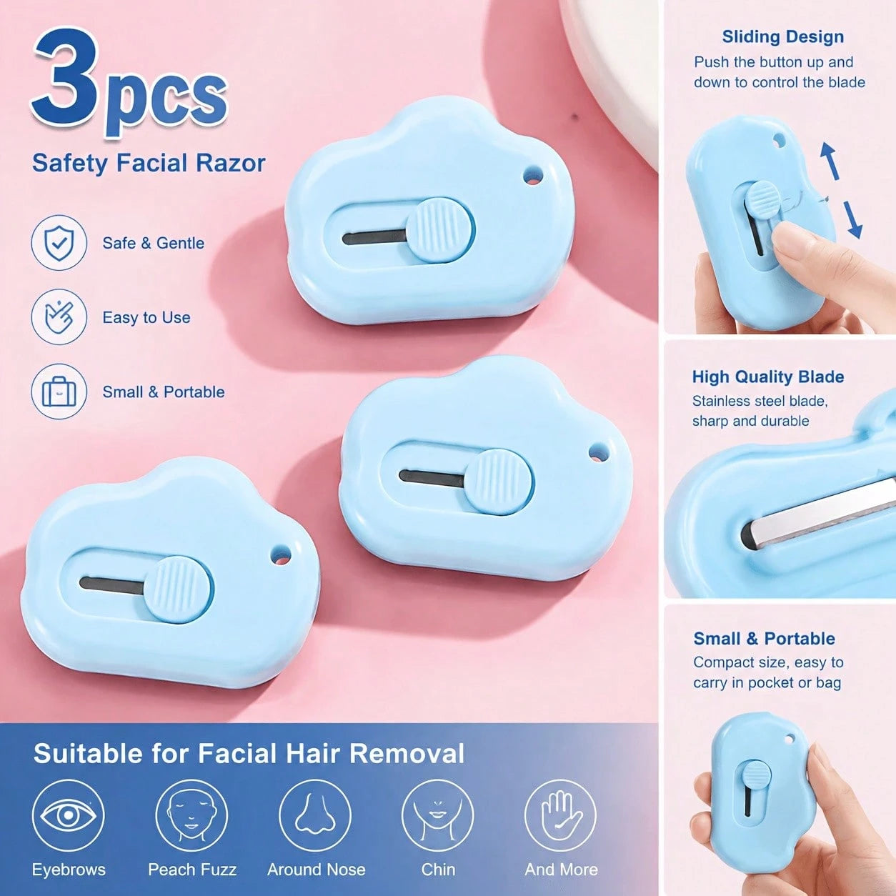 3-Piece Portable Mini Box Cutter Set- Sliding Utility Knife With Retractable Blade, Perfect For Opening Packages, Tape, And Letters, Lightweight Handheld Cutting Tool