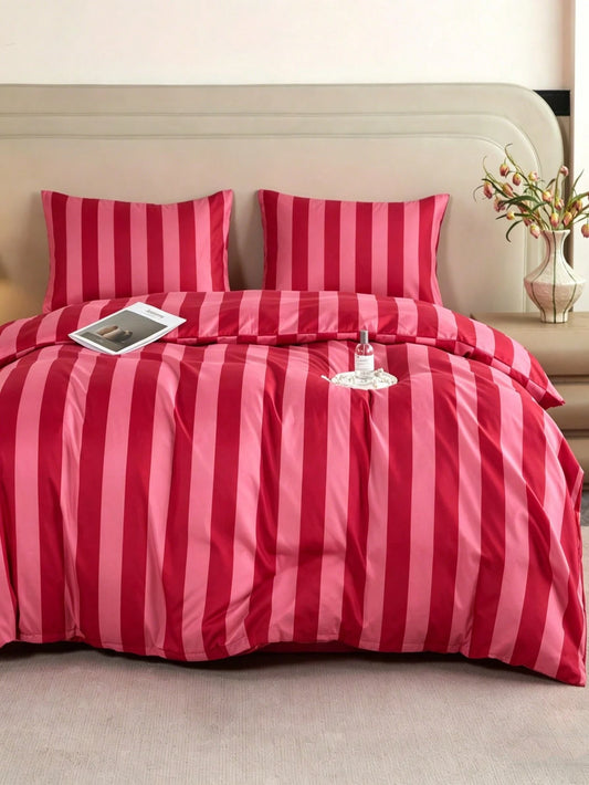 3-Piece Set Minimalist Orange Striped Bedding Duvet Cover Set Queen Size- Ultra Soft Polyester Duvet Cover Series- Lightweight Duvet Cover- Soft Breathable Bedding (Queen, Orange), Aesthetic Home