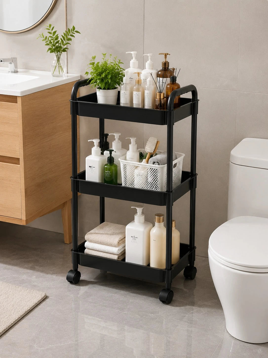 3-Tier Slim Rolling Storage Cart With Wheels, Space-Saving Organizer- PP Plastic Utility Cart For Kitchen, Office & Home