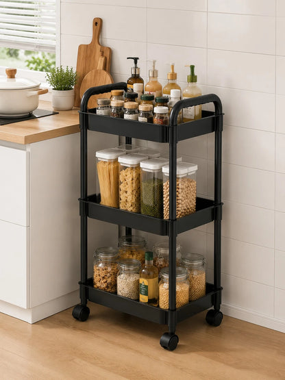 3-Tier Slim Rolling Storage Cart With Wheels, Space-Saving Organizer- PP Plastic Utility Cart For Kitchen, Office & Home