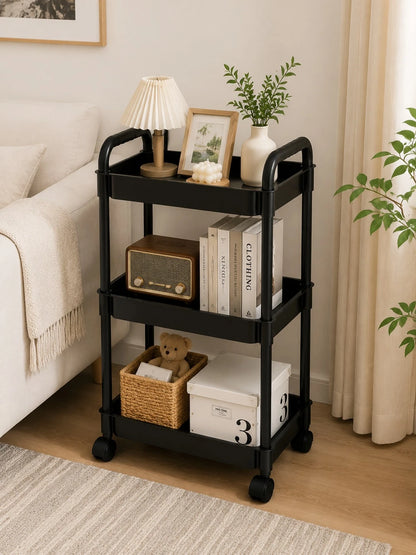3-Tier Slim Rolling Storage Cart With Wheels, Space-Saving Organizer- PP Plastic Utility Cart For Kitchen, Office & Home