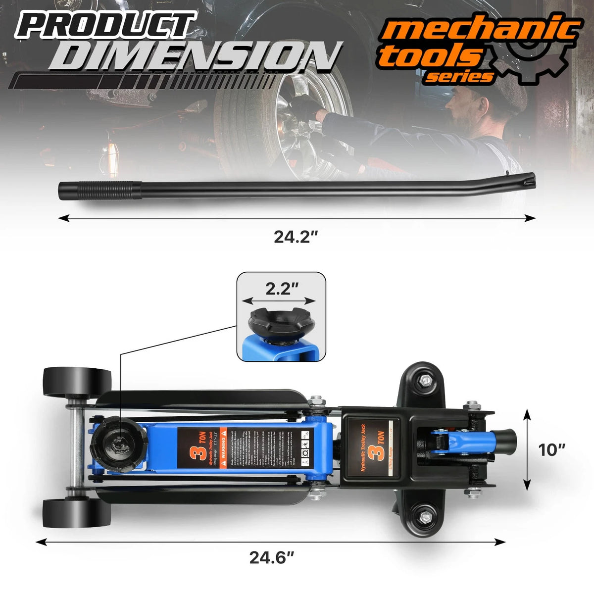 3 Ton Floor Jack, Heavy Duty Steel Hydraulic Car Jack With Single Piston Quick Lift Pump, Hydraulic Racing Floor Jack, Lifting Range 7.7" To 21"