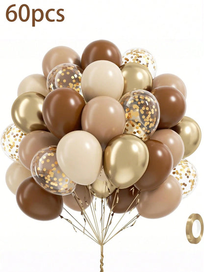 30/60pcs Brown & Gold Balloons, Suitable For Unisex Bridal Shower, Birthday Party, Baby Shower Decor- Champagne White Confetti Balloons
