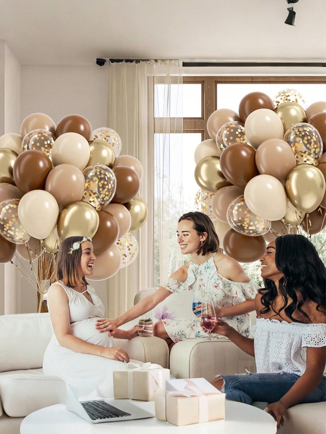 30/60pcs Brown & Gold Balloons, Suitable For Unisex Bridal Shower, Birthday Party, Baby Shower Decor- Champagne White Confetti Balloons