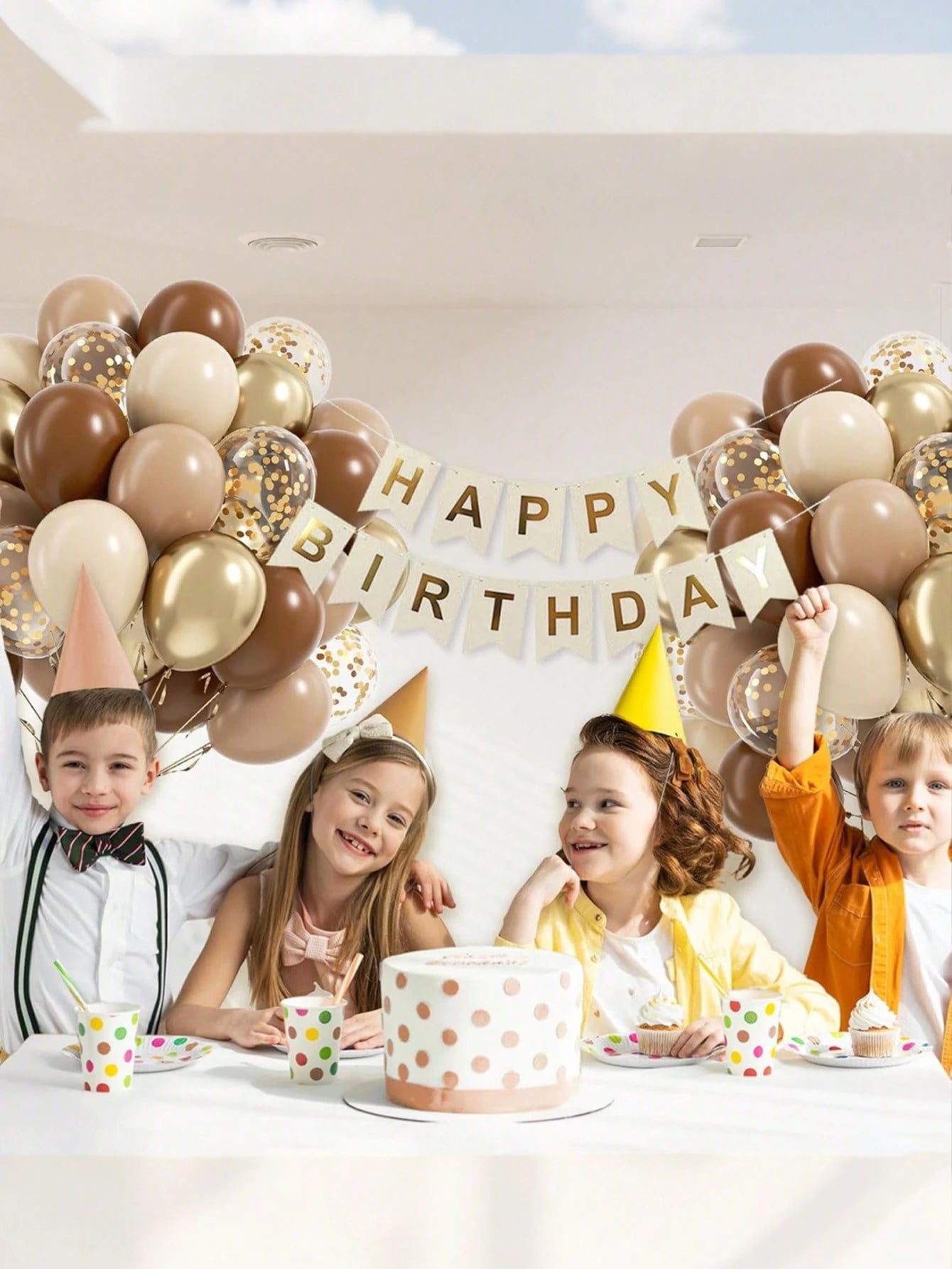 30/60pcs Brown & Gold Balloons, Suitable For Unisex Bridal Shower, Birthday Party, Baby Shower Decor- Champagne White Confetti Balloons