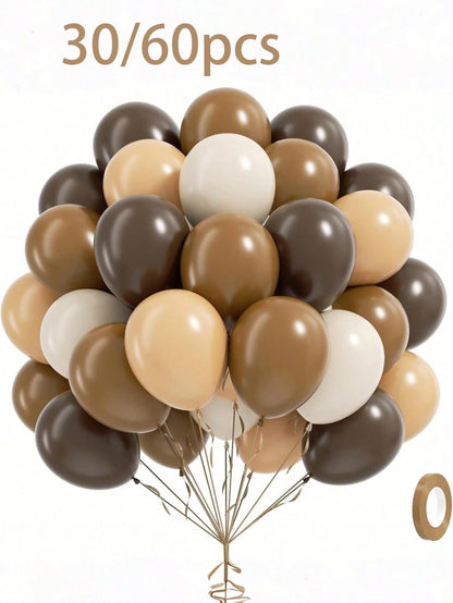 30/60pcs Brown & Gold Balloons, Suitable For Unisex Bridal Shower, Birthday Party, Baby Shower Decor- Champagne White Confetti Balloons