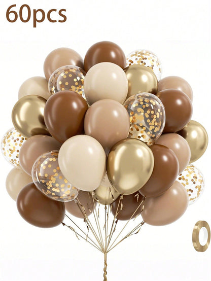 30/60pcs Brown & Gold Balloons, Suitable For Unisex Bridal Shower, Birthday Party, Baby Shower Decor- Champagne White Confetti Balloons
