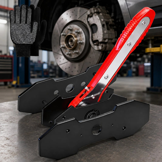 360° Ratcheting Brake Caliper Compression Tool, Caliper Piston Compressor & Brake Pad Spreader With 2 Steel Plates, Heavy Duty Brake Caliper Press For Single, Twin & Quad Piston Calipers, Cars Trucks
